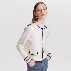 GOELIA 🐑 Wool Cream Women's Cardigan with Black Trim sz M/L